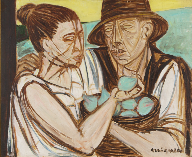 "Contadini [Contadini con cesto di fichi]" (dipinto), Migneco Giuseppe (1955-1965)